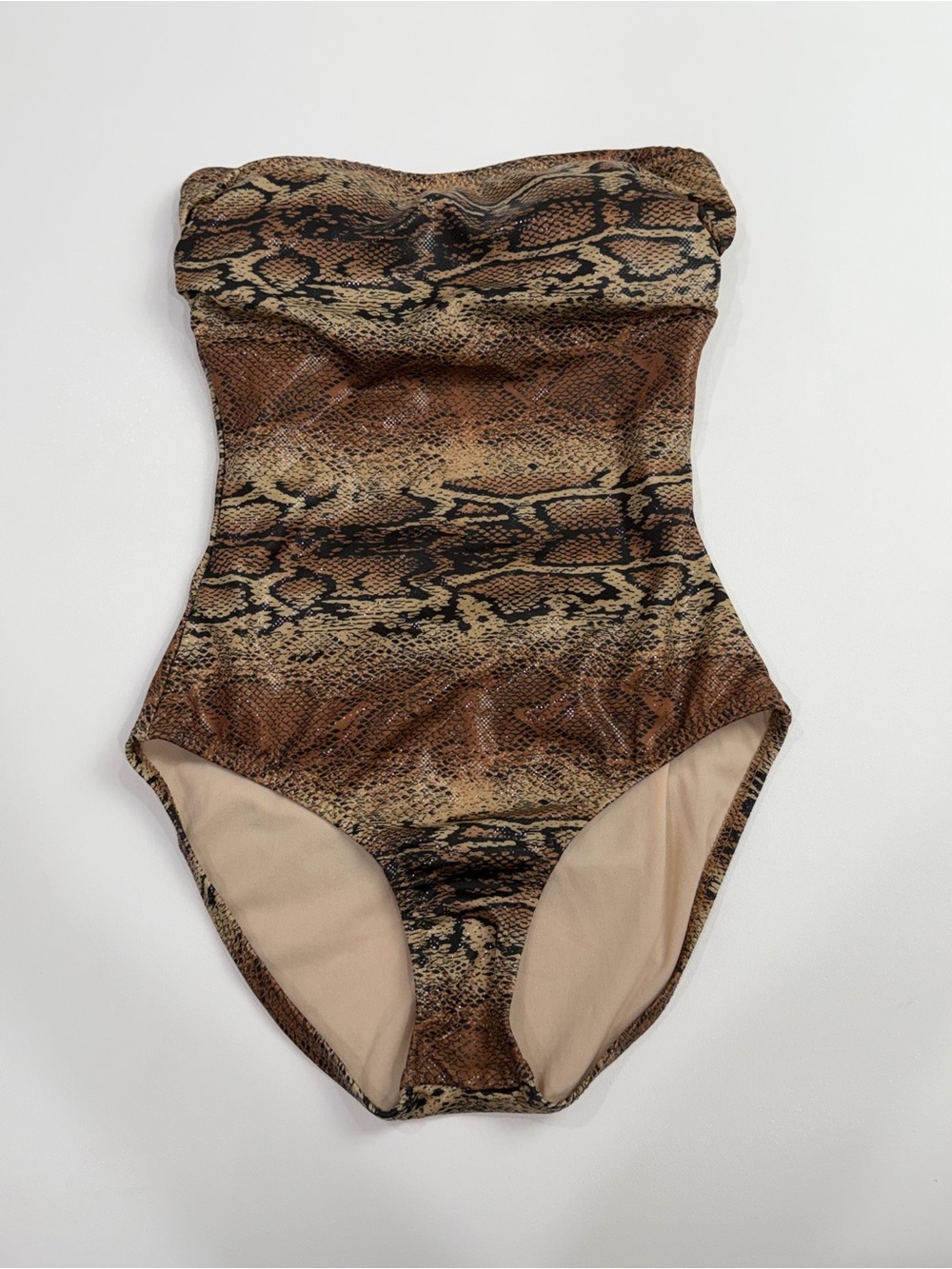 Y2K Sizzle Beach Snake Skin Print Strapless One Piece Swimsuit Sz S Lined